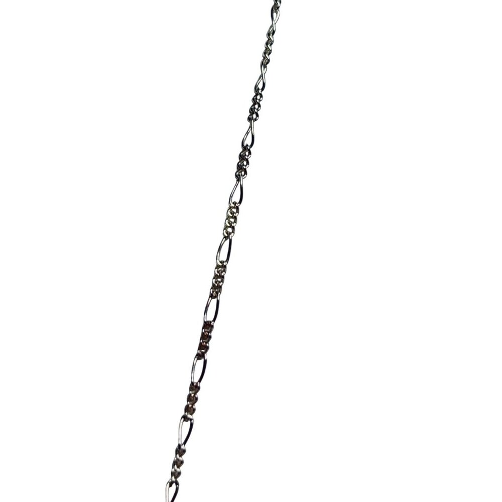 Sterling Silver Figaro Chain Necklace W/Blue Crystal Beads & Heart Pendant (5820 - Picture 5 of 6